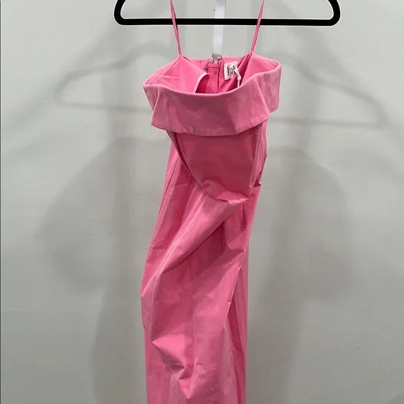 Helsa Tech Gabardine Long Strapless Dress in Very Pink - Picture 4 of 13